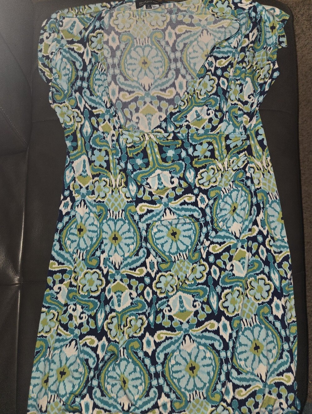 Blue & Teal Printed V-Neck Wrap Dress